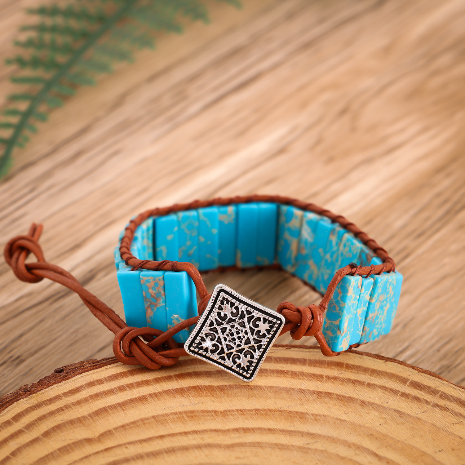 Longrui Amazon joyería transfronteriza imitación piedra natural pulsera de cuerda de cuero tejida a mano joyería de mano creativa bohemia