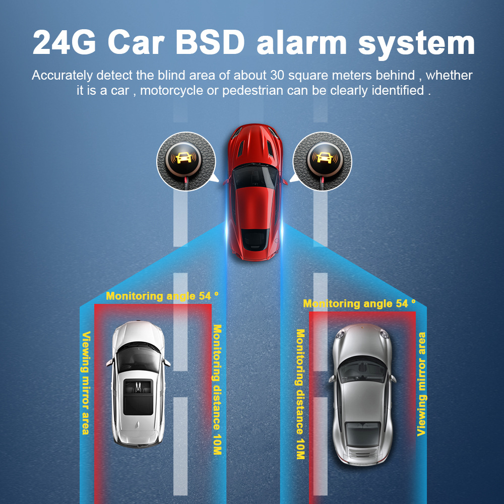 汽车盲点变道并线辅助BSD盲区监测系统双色超车LED预警停车延时