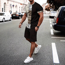 男士夏季新款时尚个性印花时尚潮流休闲日常通勤舒适透气t恤套装