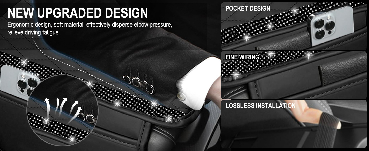 Cross-Border Leather Armrest Box Cushion with Rhinestones, Universal Diamond-Patterned Car Storage Armrest Box Pad