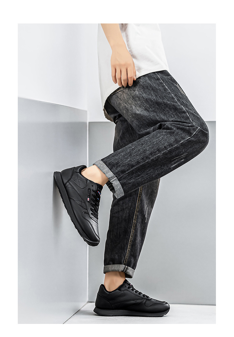 Men's Leather Casual Sneakers With Thick Sole For Height Increase_voghion.com