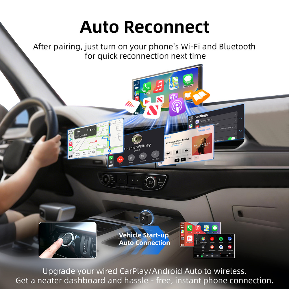 Amazon Carplay Apple Android 2-in-1 Wired to Wireless Portable Car Connectivity Carplay Box