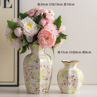 High-End Retro New Chinese Style Hand-Painted Blue and White Porcelain Ceramic Vase Living Room Entrance Home Decoration Dried Flowers Universal