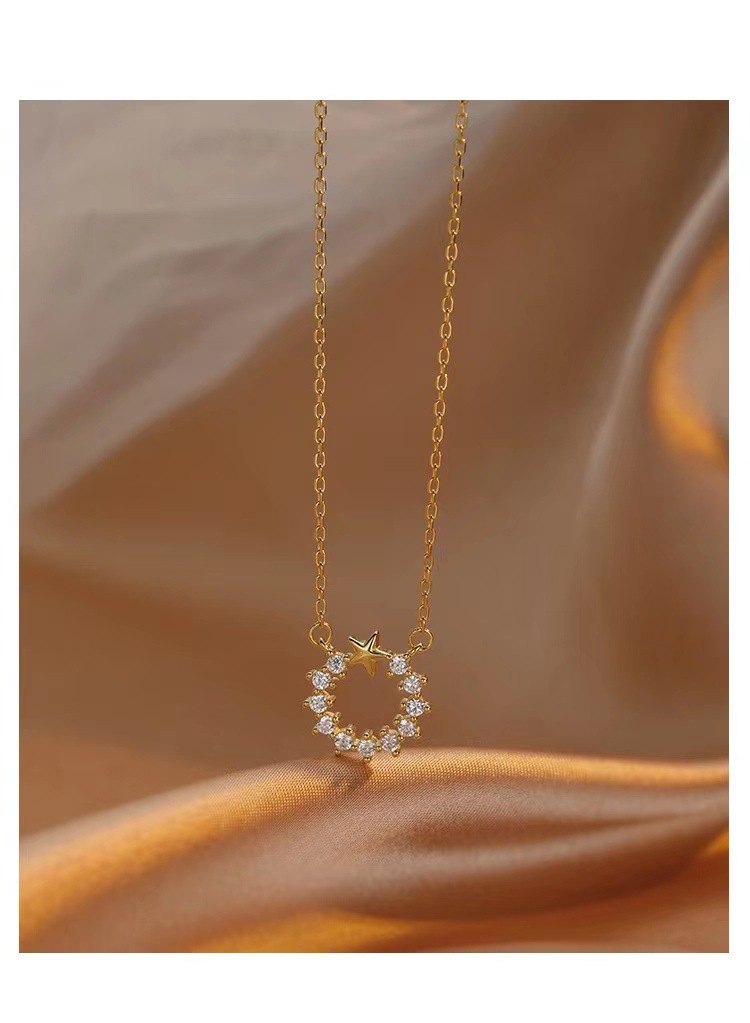 Wholesale Simple Style Circle Star Sterling Silver 14k Gold Plated Zircon Necklace display picture 3