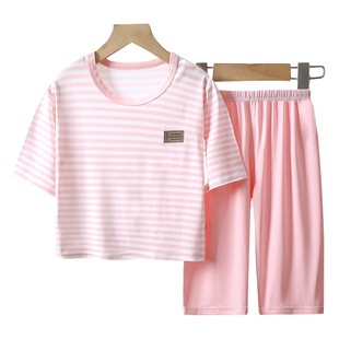 Yassel children's 7-quarter sleeve homewear Boys Girls children's thin suit breathable baby pajamas summer