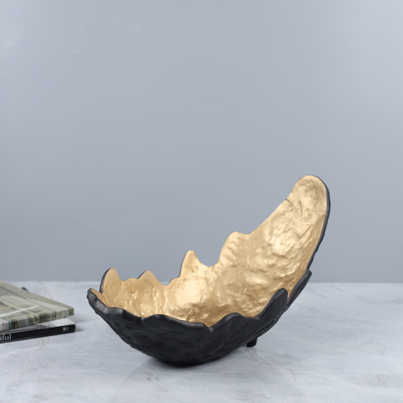 Modern simple black gold crescent-shaped resin fruit plate…