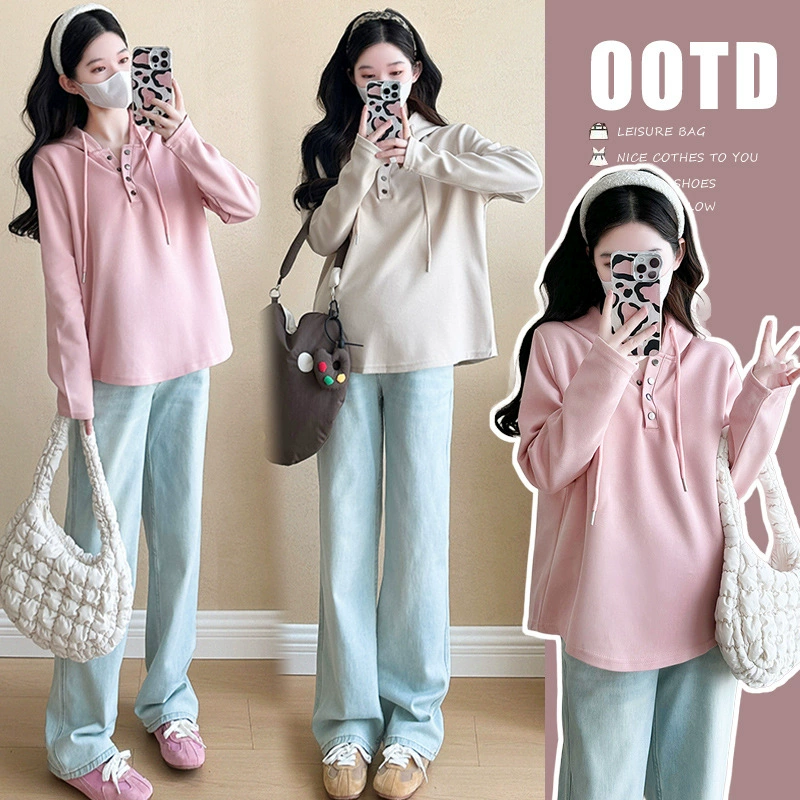 Спот реальные осенние новые свитера с капюшоном свободный повседневный топ для беременных