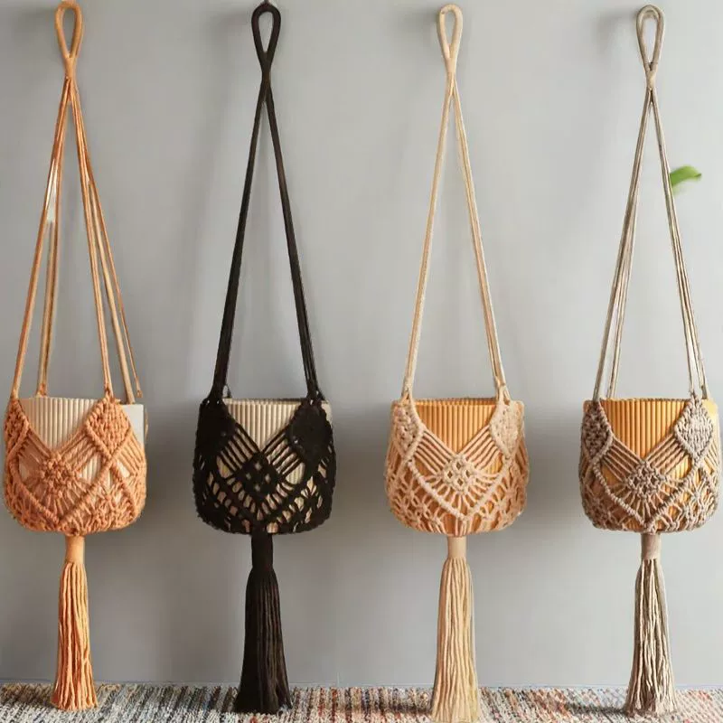 Минималистичный садовый тканый цветочный горшок сетка висячий крытый открытый крючок декоративное растение подвесная корзина цветок корзина богема