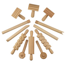 跨境儿童DIY玩橡皮泥黏土彩泥陶泥泥工辅助工具玩具12件木头工具