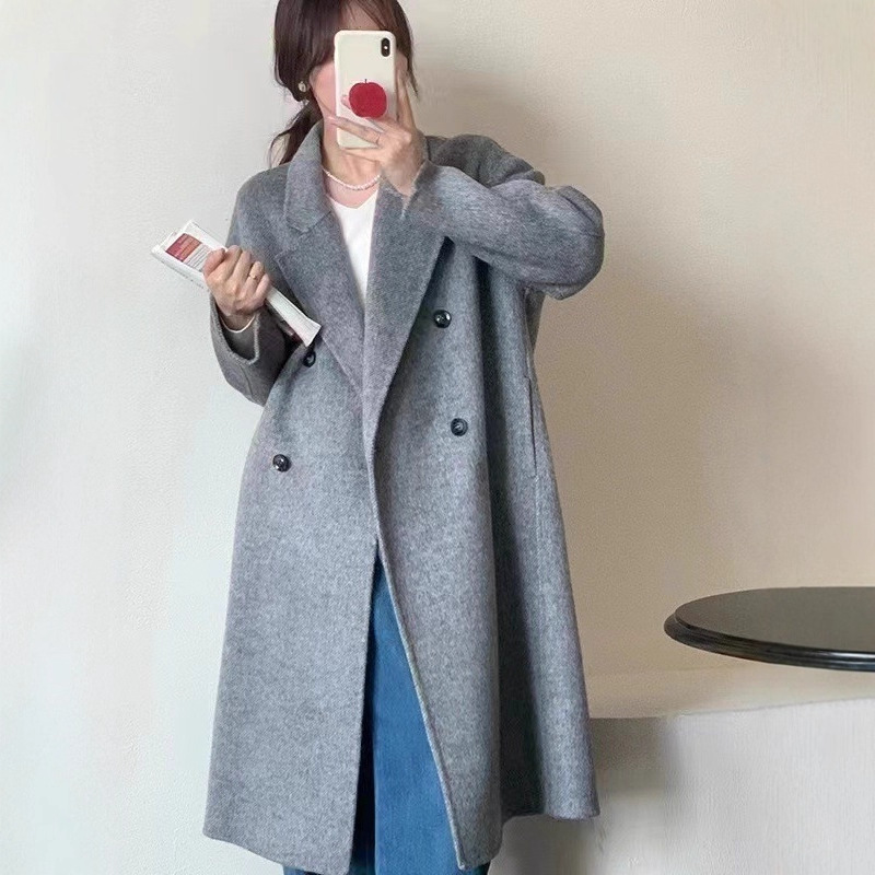 High-End Baby Camel Wool Double-Sided Wool Hand-Stitched Coat from Dongdaemun, Elegant and Long Style for Women
