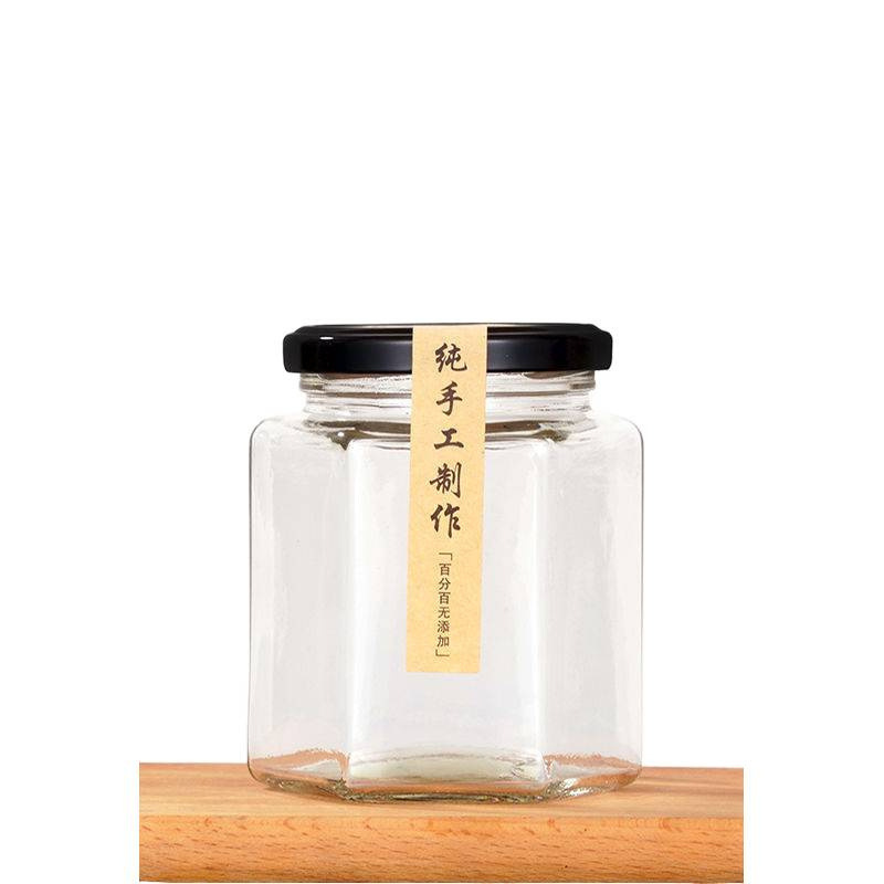 六棱玻璃罐密封食品级小带盖空一斤柠檬膏蜂蜜辣椒果酱瓶批发|undefined