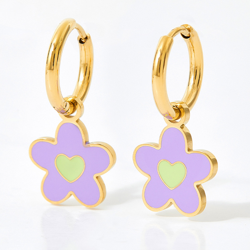 Drop Earrings Classification 1 Pair Quantity 1 Pair Cute Flower Enamel Plating Stainless Steel Drop Earrings
