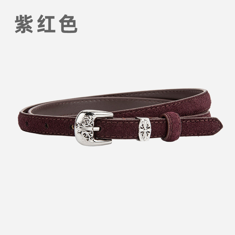 欧美复古镂空针扣女士腰带真皮磨砂反绒面装饰连衣裙皮带潮流女款|undefined