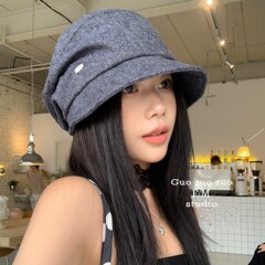 日本设计师！复古褶皱堆堆帽子贝雷帽女高级感牛仔渔夫帽大头围潮