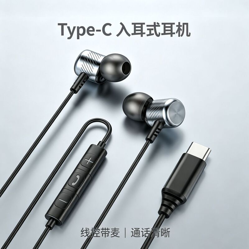 Cross-Border Hot-Selling Type-C Digital Decoding Earphones with Metal Casing, High-Definition Calls, Universal Wired Earphones for Mobile Phones