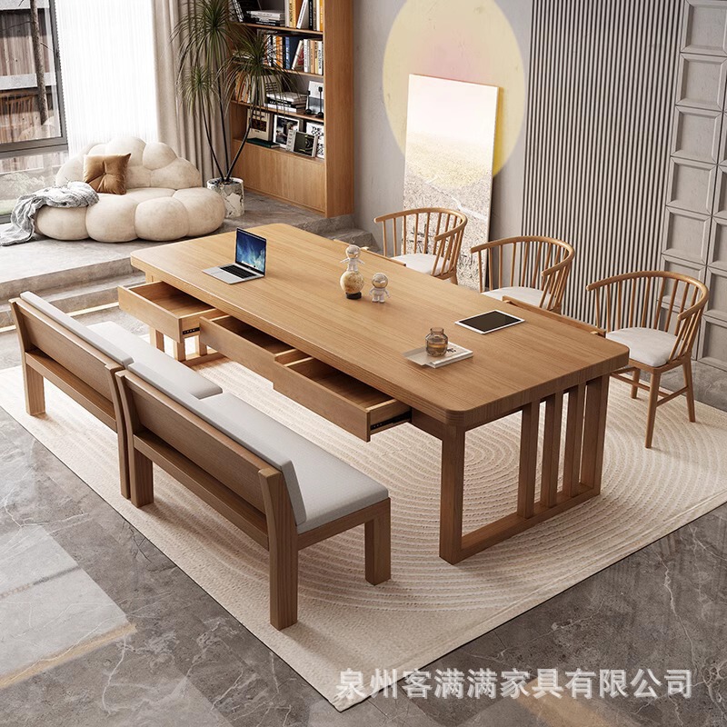 Modern Simple Living Room-Style Large Long Table with Drawers Nordic Solid Wood Desk Home Office Writing Desk Study Table