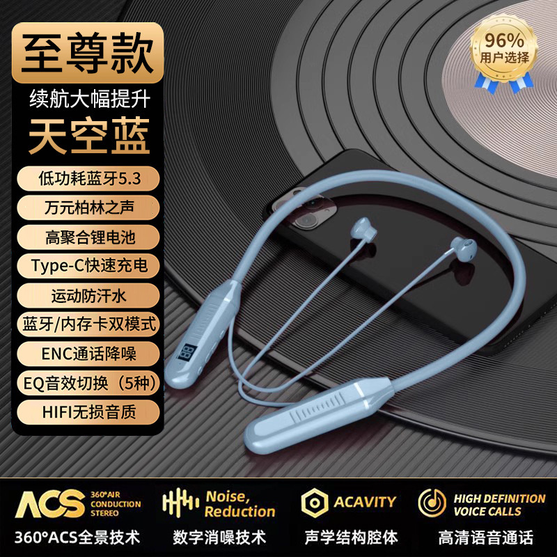 首掛け型完全ワイヤレスBluetoothヘッドセット、スポーツ専用首掛け型、超長バッテリー寿命、カード挿入可能、2025年新ノイズリダクション|undefined