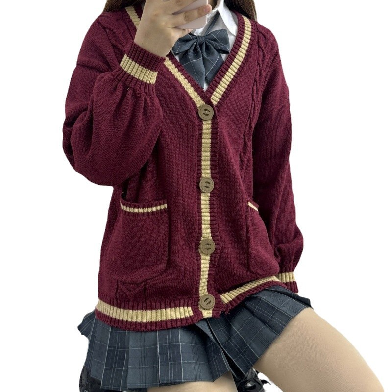 오리지널 JK 스웨터 카디건 긴 소매 스웨터 니트 스웨터 스파이크 사쿠라 데이 부서 대학 스타일 학교 가을 및 겨울 학생 유니폼 여성