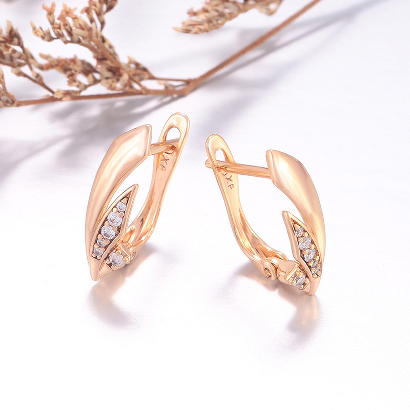 Aretes de Hoja Geométrica de Aleación de Cobre Chapado en Oro de 18K para Mujer