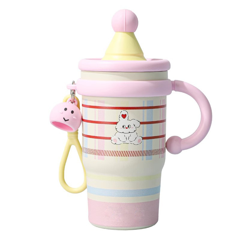 Nuevo sombrero de alto valor facial, taza de hielo de alta capacidad, aislamiento térmico para niñas, mango portátil lindo, taza de agua de paja al aire libre image 6