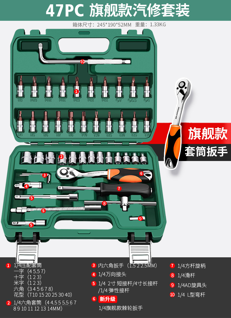 Sheet Metal Spray Repair | Shiyong Socket Wrench - flagship-72-tooth-bent-handle-auto-repair-47-piece-set