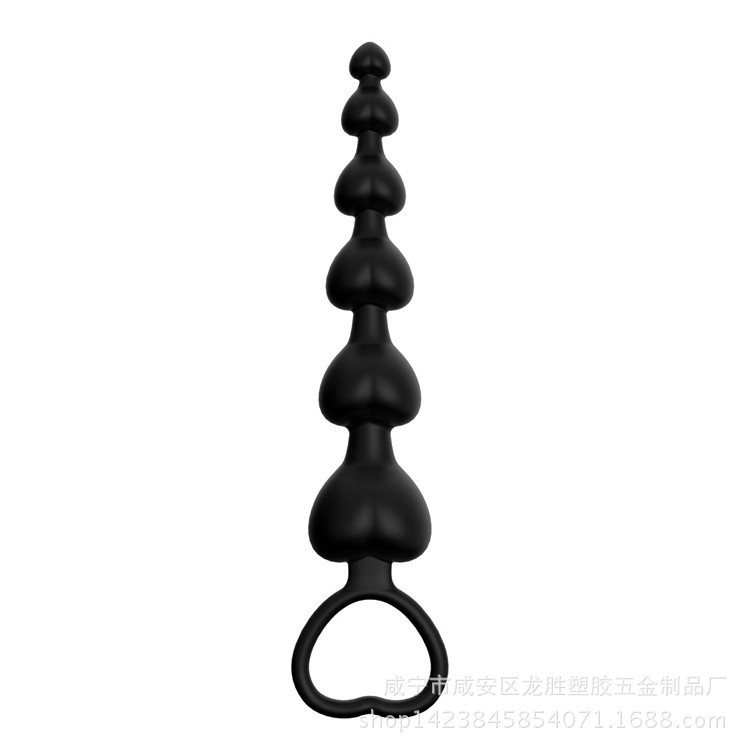 Heart-Shaped Silicone Anal Beads, Soft Flexible Unisex Adult Toy, Black — detail image 1