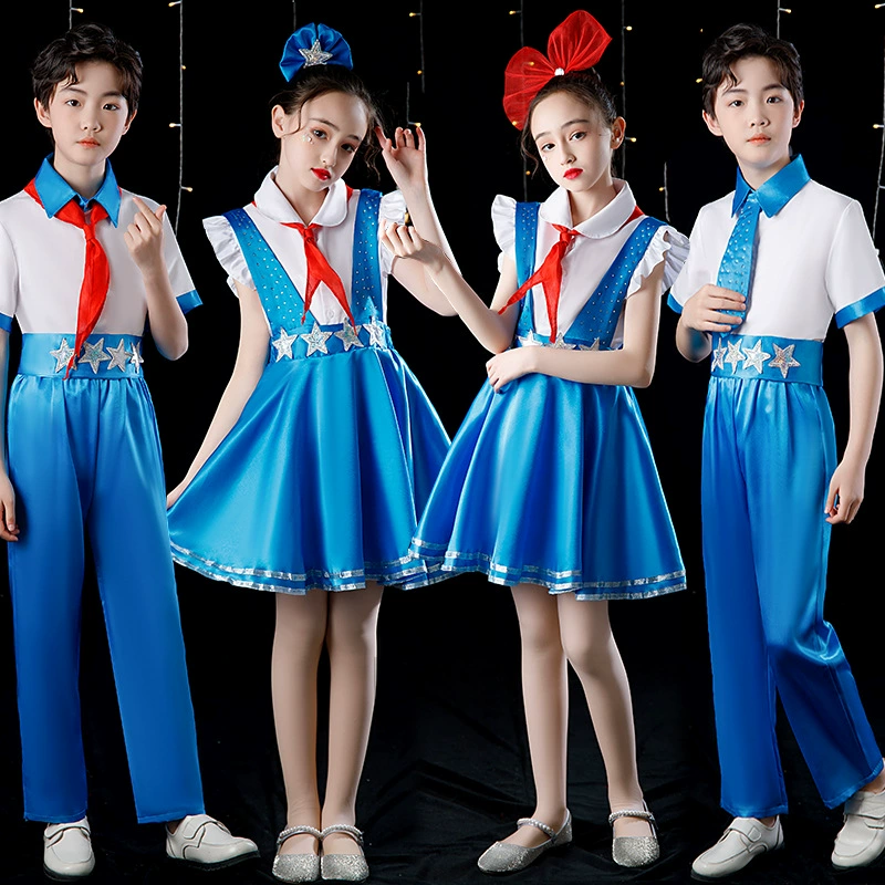 Новый детский пятизвездочный блестящий красный шарф, костюм для хора, платье для мальчиков и девочек, платье принцессы, костюм для выступлений