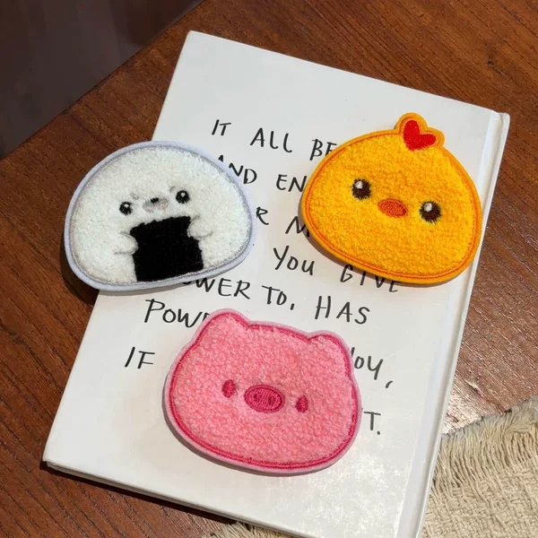 Cute Cartoon Chicken and Pig Head Rice Ball Seamless Bangs Stickers for Girls, Magic Hair Stickers for Tidying up Forehead Hair