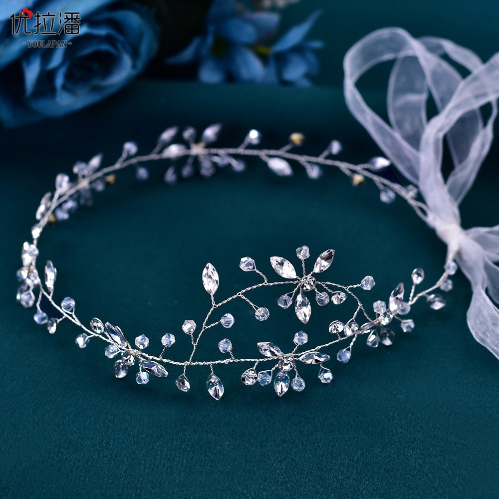 Yurapan HP142 estilo coreano tocado de novia de cristal diamante correa de pelo hecha a mano banda de pelo vestido de dama de honor accesorios de boda