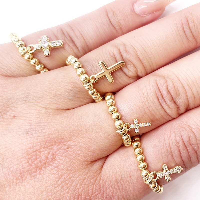 Fashion Cross Copper Plating Inlay Zircon Rings 1 Piece