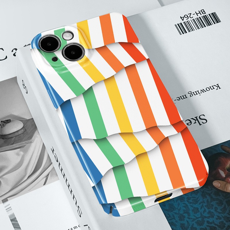 Suitable for Apple 16/17 Phone Cases, iPhone 13 Pro, Huawei Colorful Striped Film Case, Oneplus Ace 5 Film Case