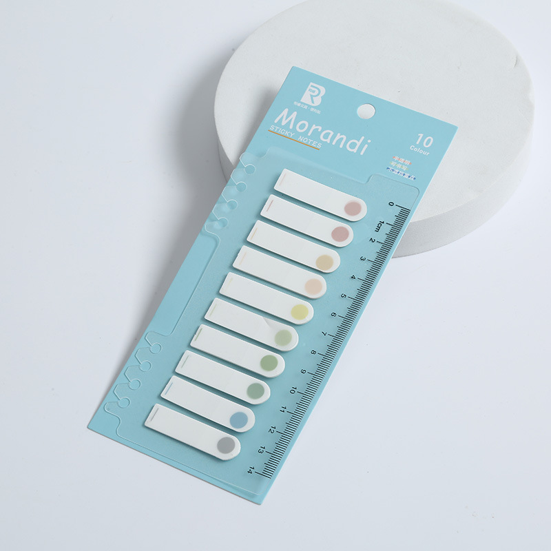 En stock Morandi color nota pegatinas transparente PET índice pegatinas regla marcador impresión N veces pegatinas al por mayor
