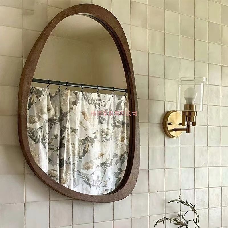 American Retro Bathroom Mirror, French-Style Bathroom Mirror, Irregular Makeup Mirror, Dressing Mirror, Vintage Wall-Mounted Smart Mirror