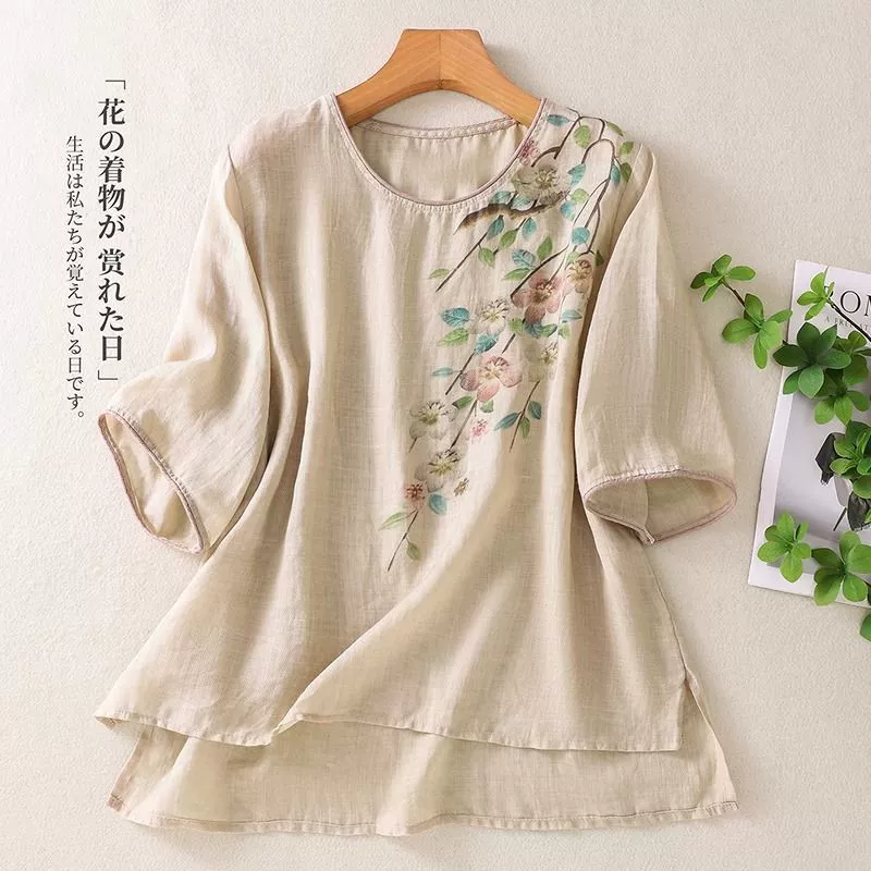 Новые хлопковые и льняные топы в китайском стиле в стиле ретро для женщин, летние тонкие свободные хлопковые и льняные рубашки, высококачественные хлопковые и льняные рубашки с короткими рукавами
