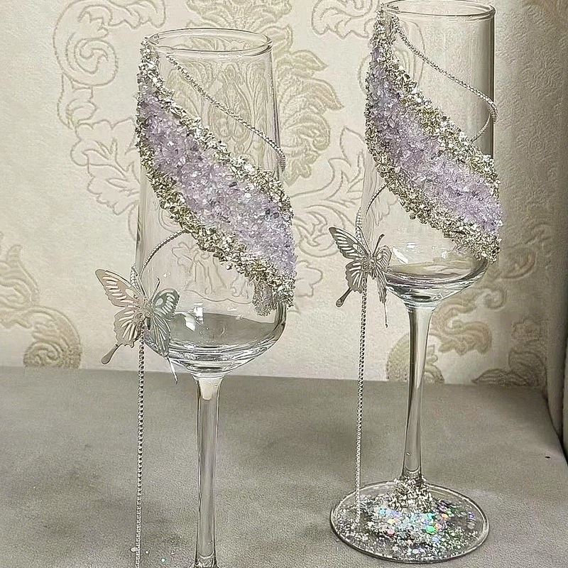 婚礼敬酒杯diy材料包一对结婚香槟杯创意高脚杯新订婚礼物送闺蜜|undefined