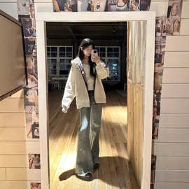【华棉复合】新拼接格子连帽开衫卫衣女春秋冬季宽松加绒加厚上衣