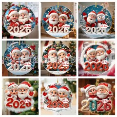 跨境新款圣诞节圣诞老人20262D平面亚克力车载背包圣诞树挂件挂饰