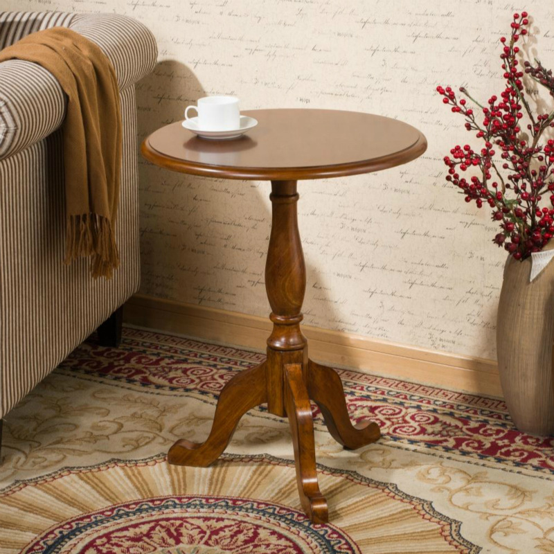 Solid Wood Small Round Table American Sofa Side Table European Simple Round Coffee Table Small Coffee Table Side Table Corner Table Coffee Phone Table