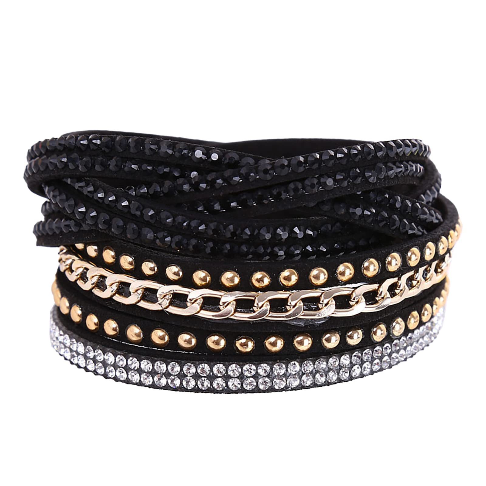 European And American Cross-border Rhinestone-embellished Multi-layer Leather Bohemian Style Velvet Rhinestone Bracelet,_voghion.com