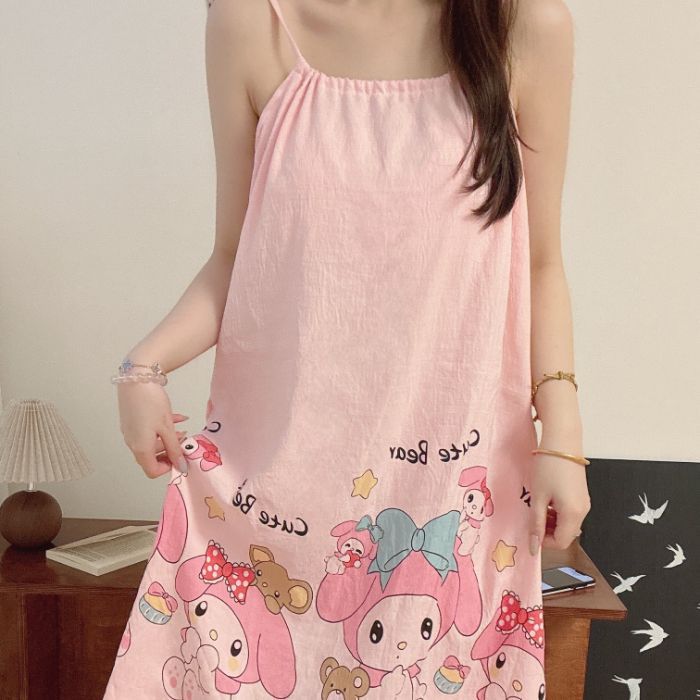 Venta al por mayor transfronteriza estilo caliente verano nuevo estilo camisón femenino nube camisón de algodón con almohadilla para el pecho ropa exterior dulce para estudiantes