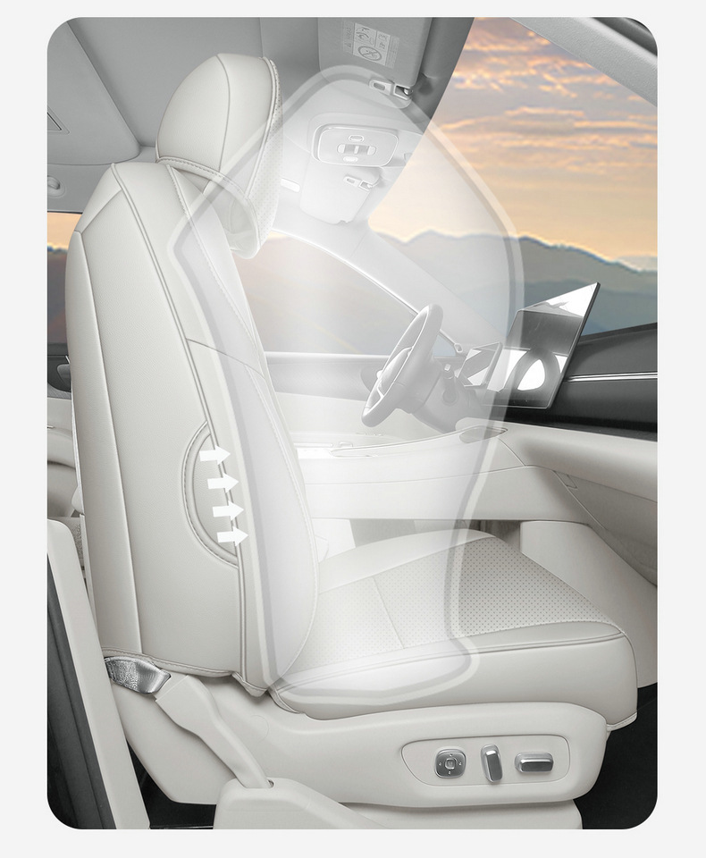 New model, custom-made seat covers for the Leapmotor D19, available in six- and seven-seater versions, featuring perforated leather and a full-coverage design