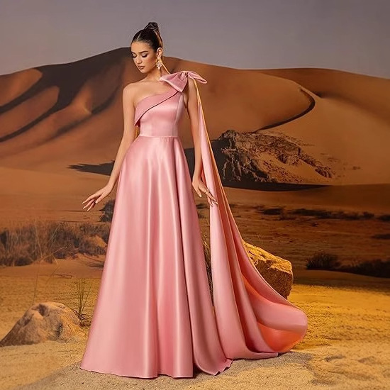 Amazon Evening Dress One-Shoulder Bow Design Ball Gown Long Elegant Banquet Dress Light Luxury