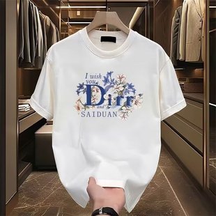 Heavy Trendy Brand Cotton Printed Men's Short-sleeved T-shirt 2024 New Summer Explosions Trendy Casual Crewneck T-shirt