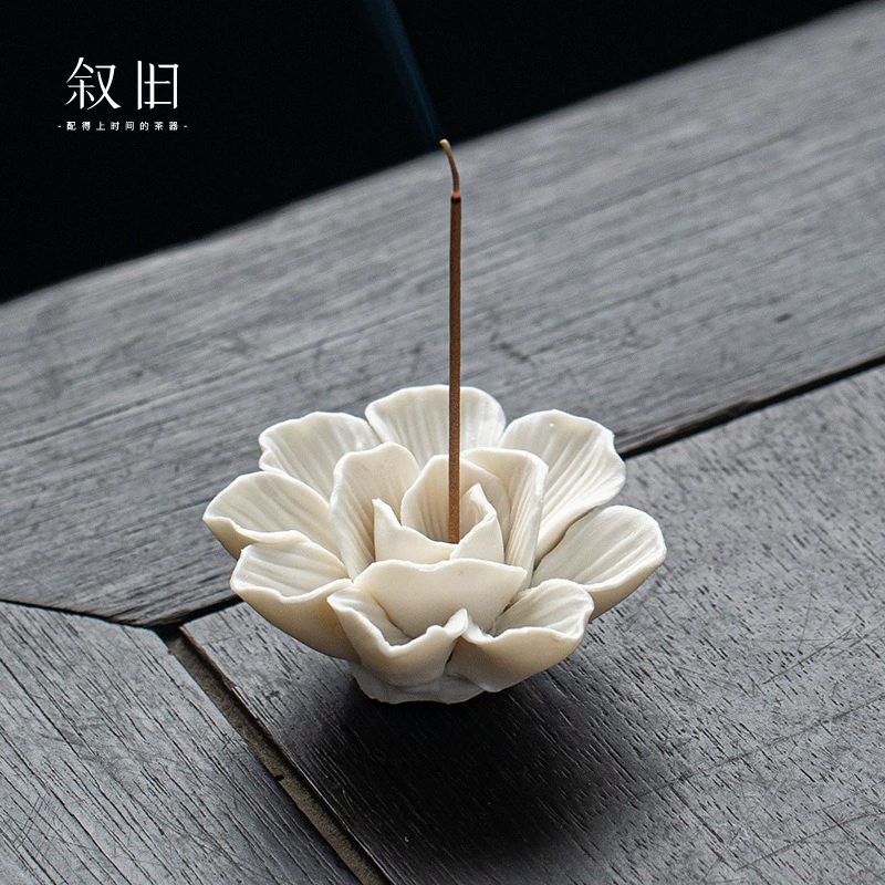 （） Incense Burner Ceramics Household Indoor Incense Plug Lotus Fragrance Stand Line Incense Base Incense Ornament Incense Ornament Incense Burner Tea Track