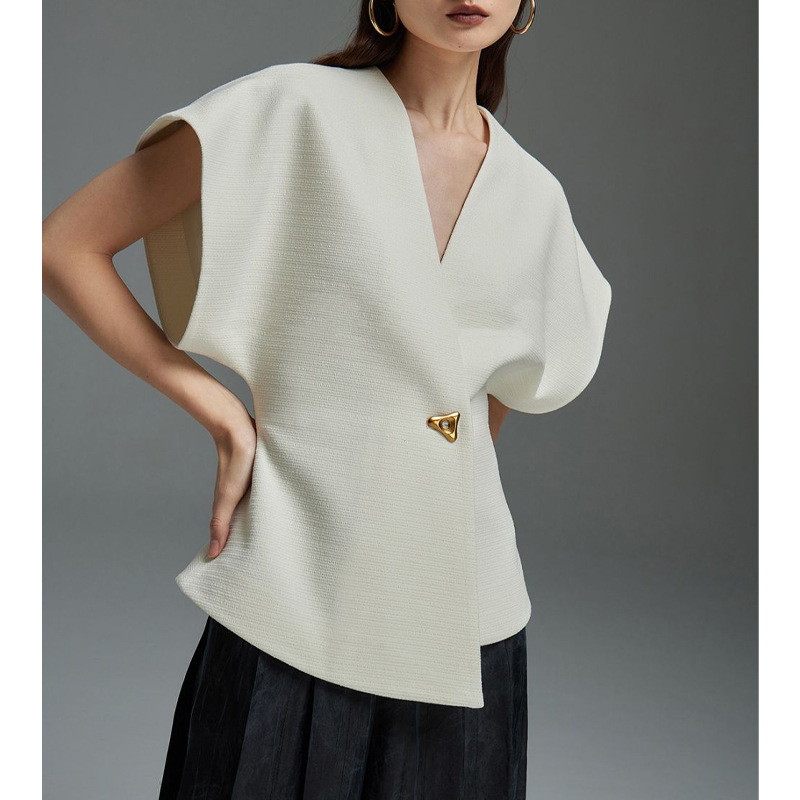 French Cool Sa Fashionable High-end Shirt Women's 2024 Summer New Asymmetrical Suit Vest Top French Cool Sa Fashionable High-end Shirt Women's 2024 Summer New Asymmetrical Suit Vest Top