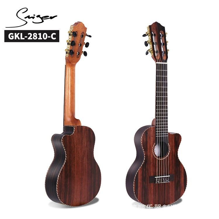 28-дюймовая гитара Lili, 6-струнная малая гитара, нейлоновые струны, guitarlele, полностью чёрная, из хурмы, классический гриф