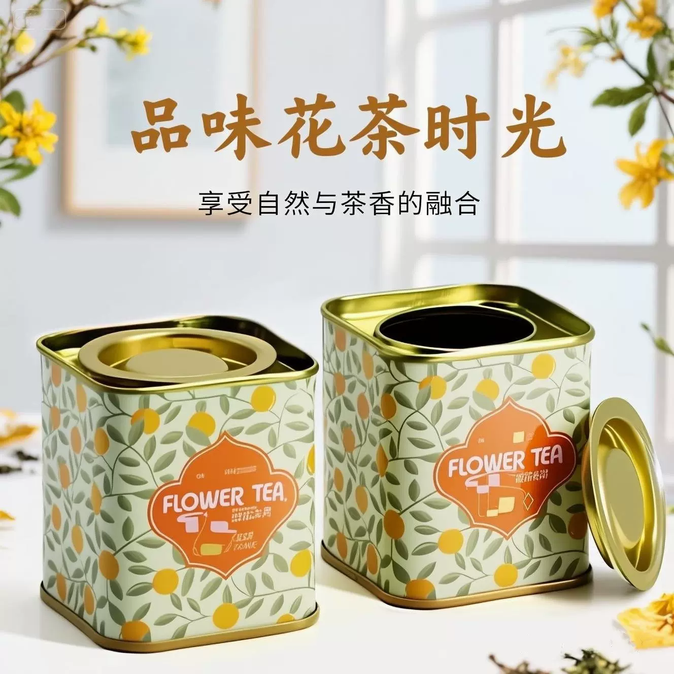 定制养生花茶马口铁罐小方形密封撬罐茶叶罐子空罐小糖果包装罐子
