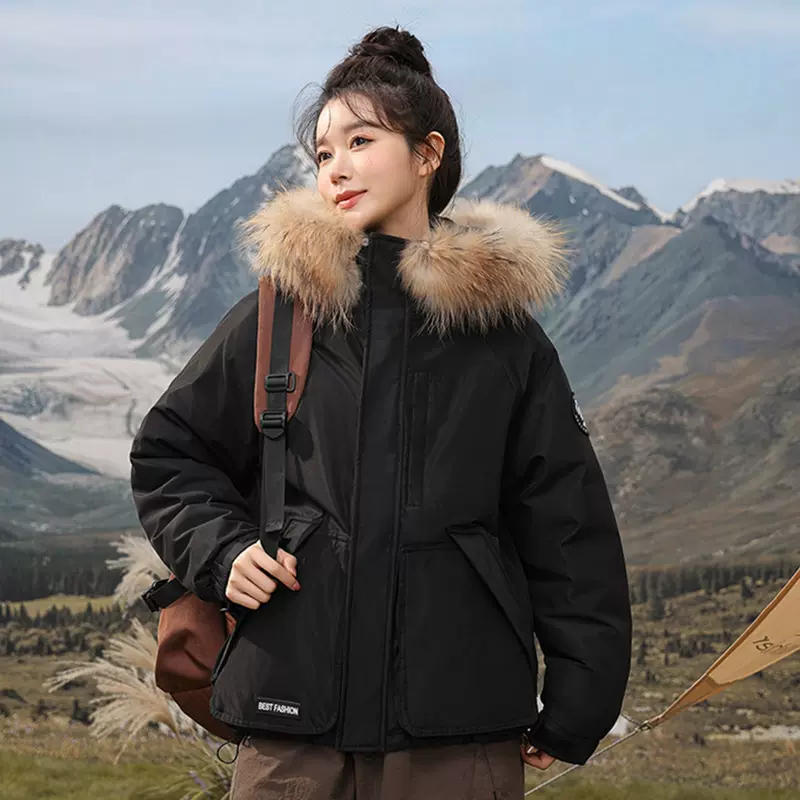 中长款棉服女冬季新款2025韩版连帽大毛领加厚女式派克服棉袄外套