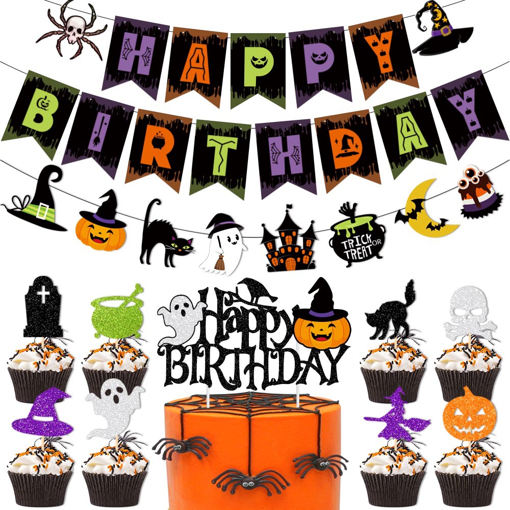 Transfronterizo decoración de Halloween fantasma tema enano Halloween bandera-tirando fantasma Festival Fiesta fantasma calabaza pastel Tarjeta de inserción