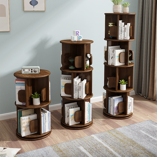 All solid wood rubber wood rotating bookcase bookshelf children's toy storage cabinet floor-standing book picture book display rack cabinet